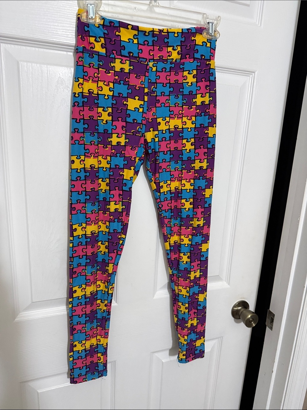 LuLaRoe Puzzle Print Leggings - Purple, Blue, Yellow, Pink